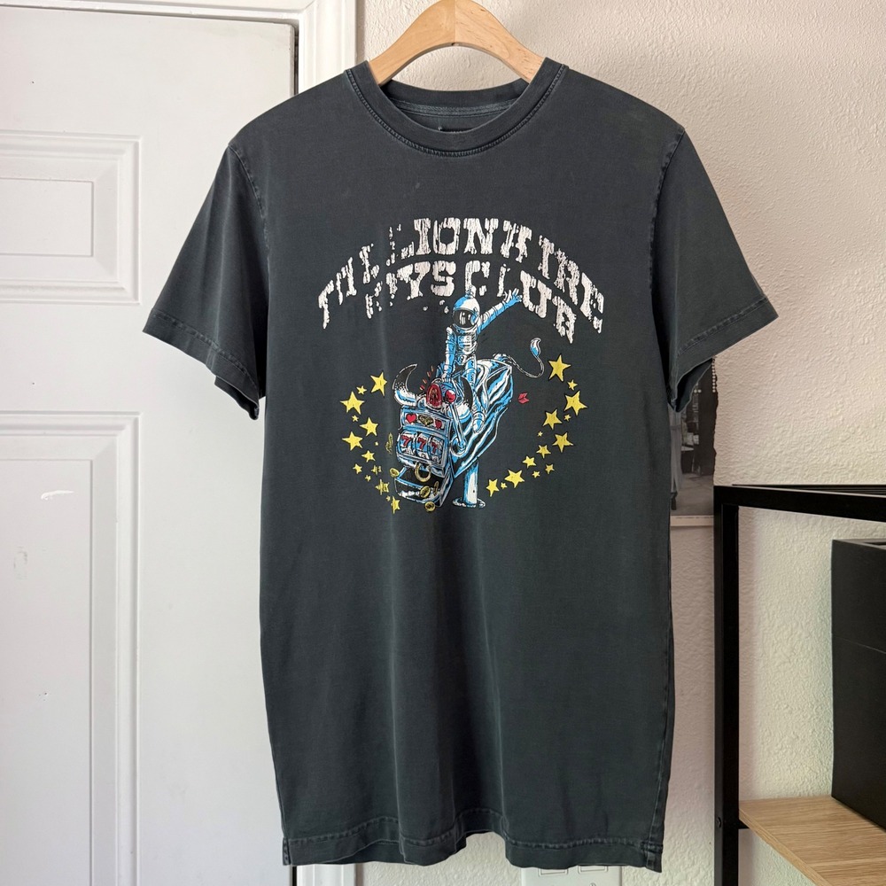 BILLIONAIRE BOYS CLUB washed black graphic logo crew neck cotton tee t-shirt‎